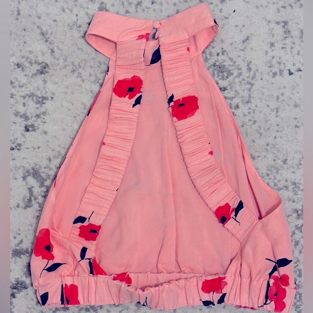Zara Pink Poppy Floral Halter Crop Top Linen Blend Summer Vacation Backless - Picture 7 of 8